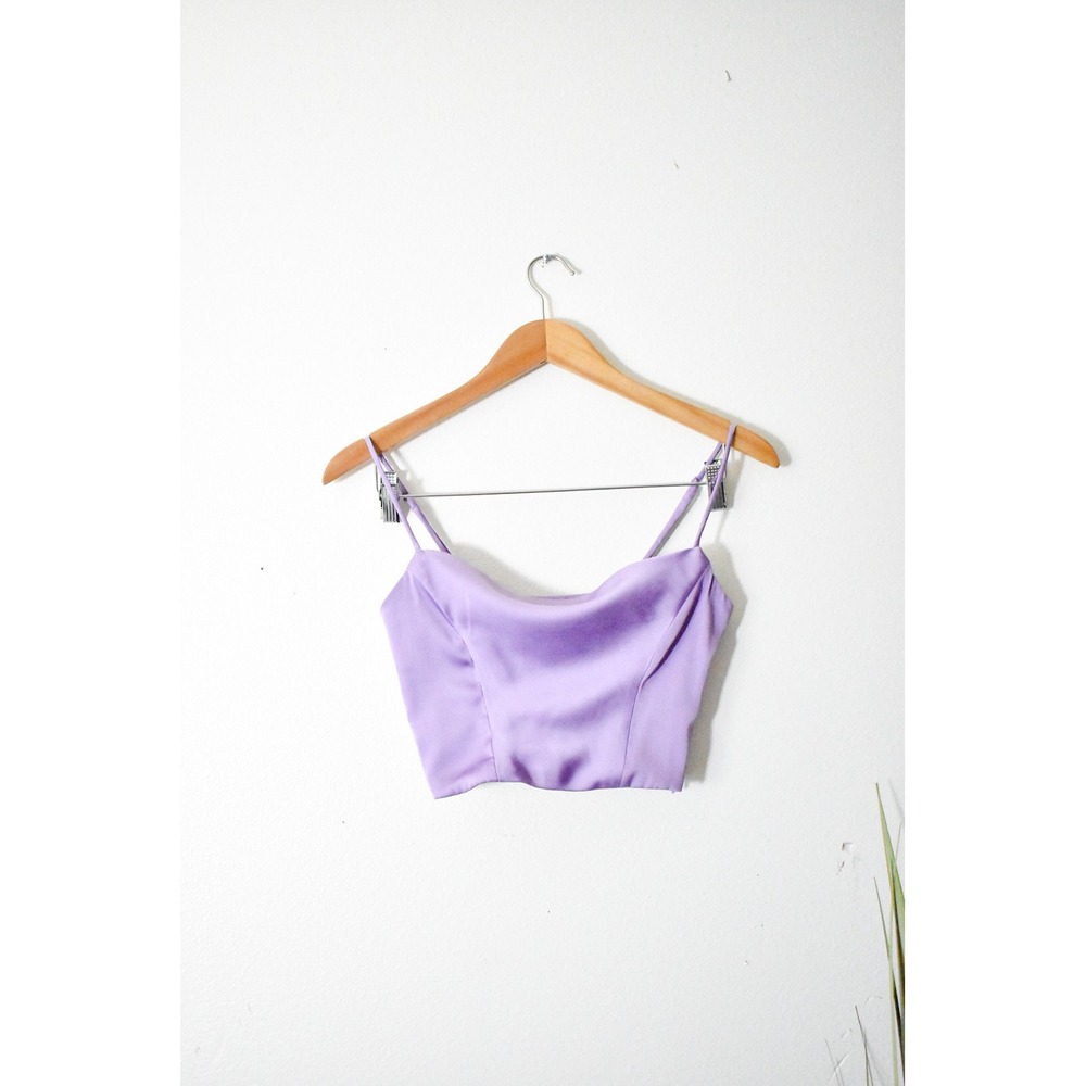 H&M Satin Cowl Neck Corset Crop Top Women XS Purple Y2K Adjustable Straps
